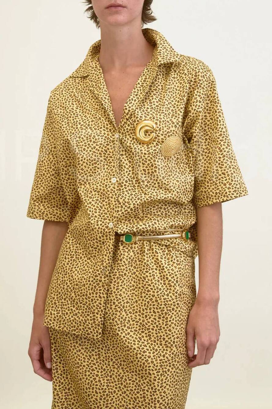 NEW AQUARIUS COCKTAIL le camp cheetah shirt in gold